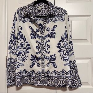 Rachel Zoe Navy and White Patterned Shirt